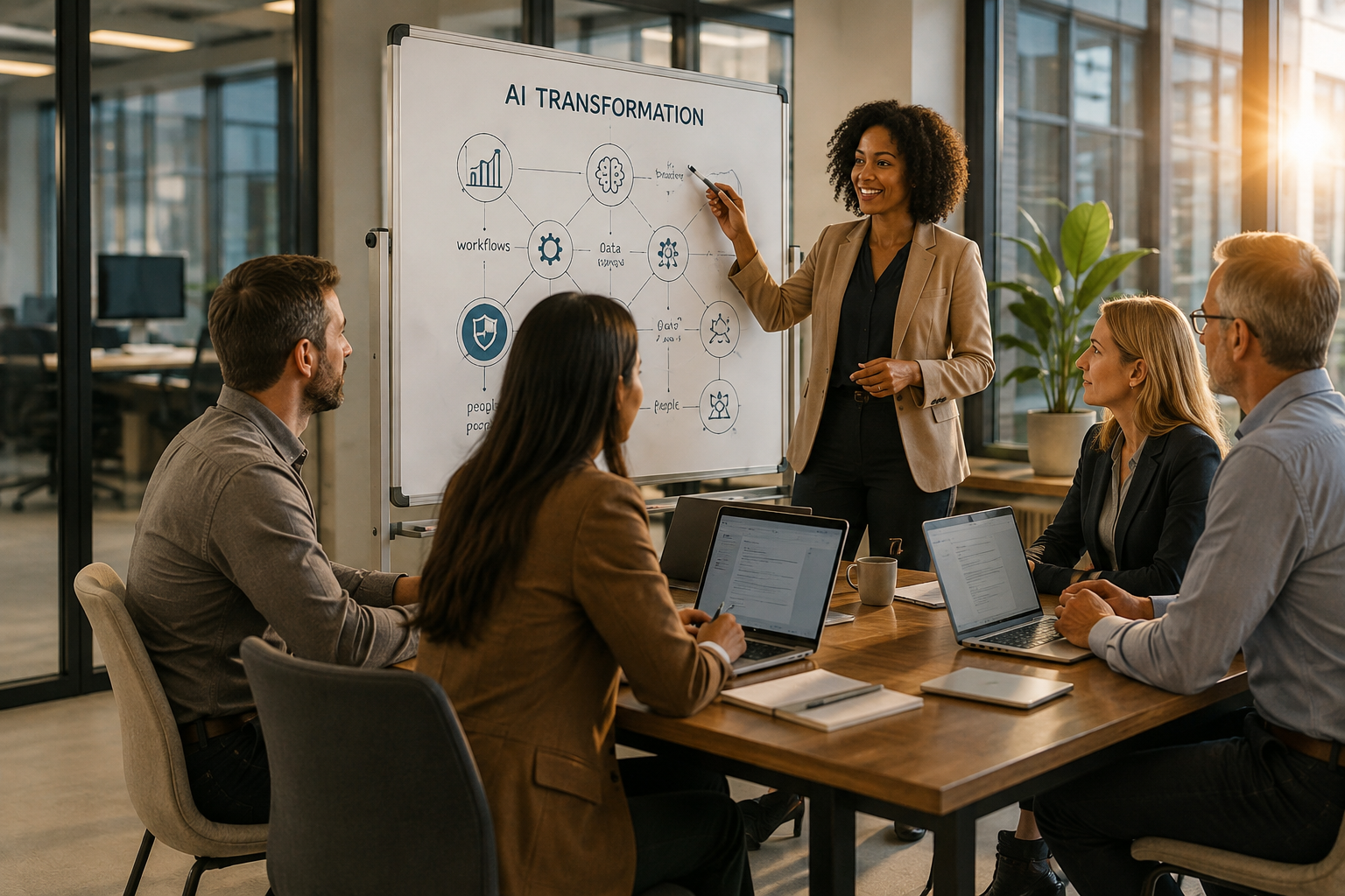AI transformation workshop with a facilitator leading a business team