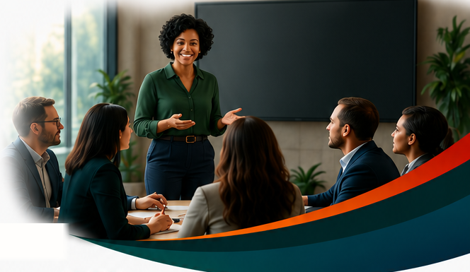 AI transformation workshop with a facilitator leading a business team